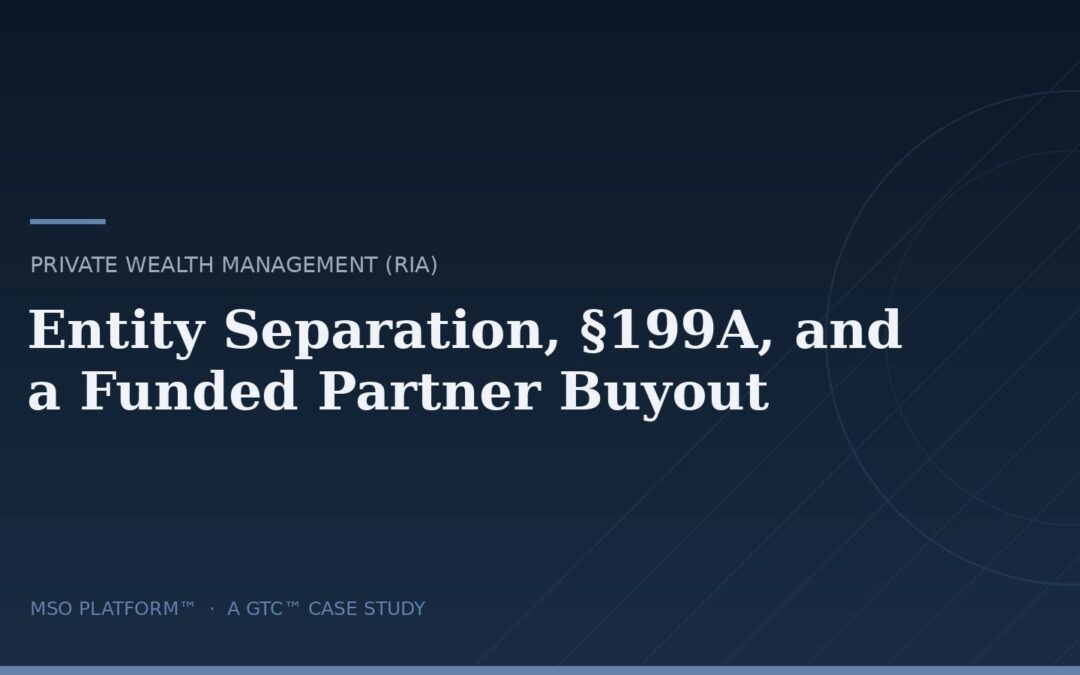 RIA MSO case study — entity separation, Section 199A qualification, and a funded partner buyout